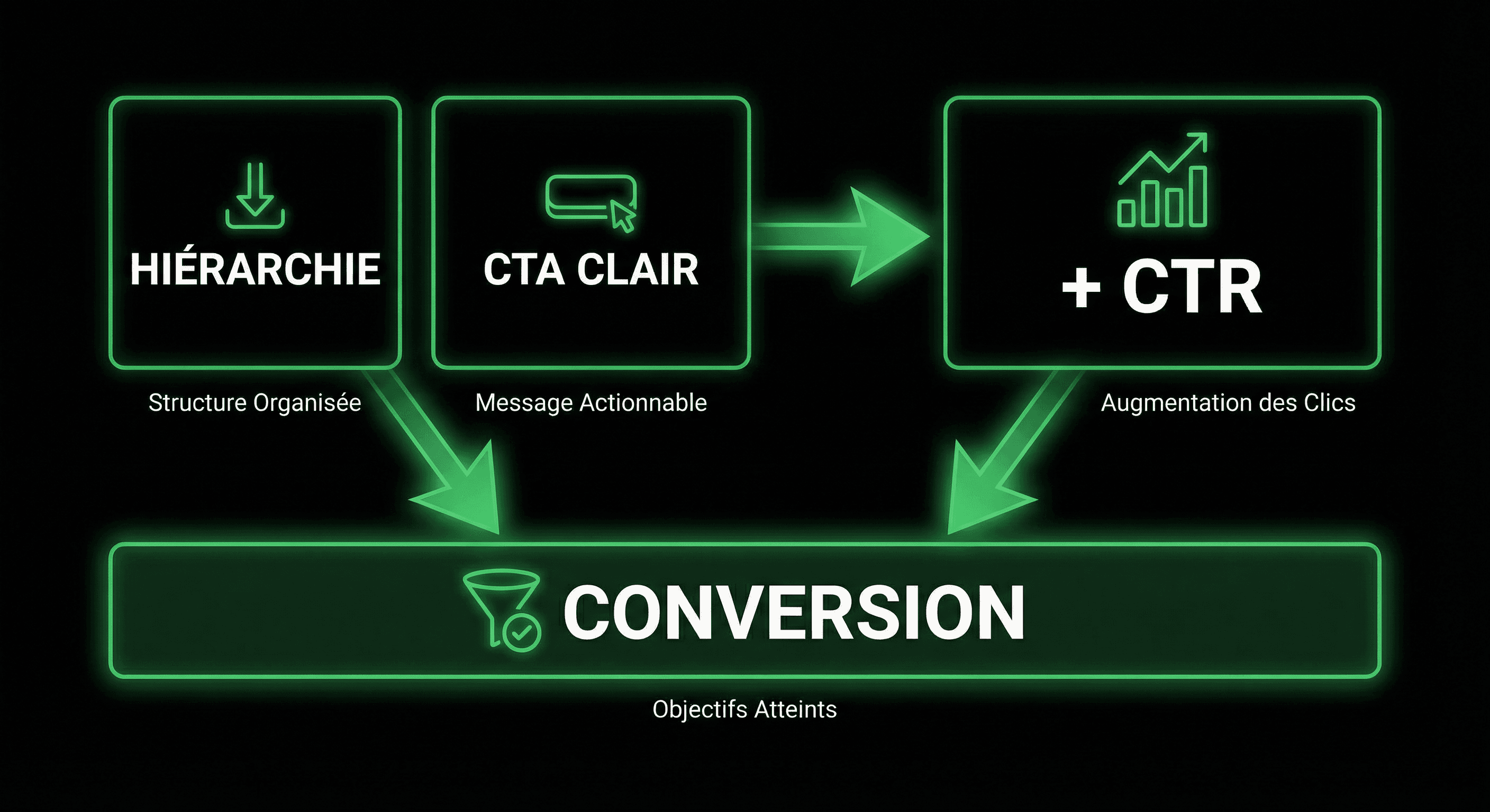 Schéma : Hiérarchie et CTA clair augmentent le CTR sur un link in bio